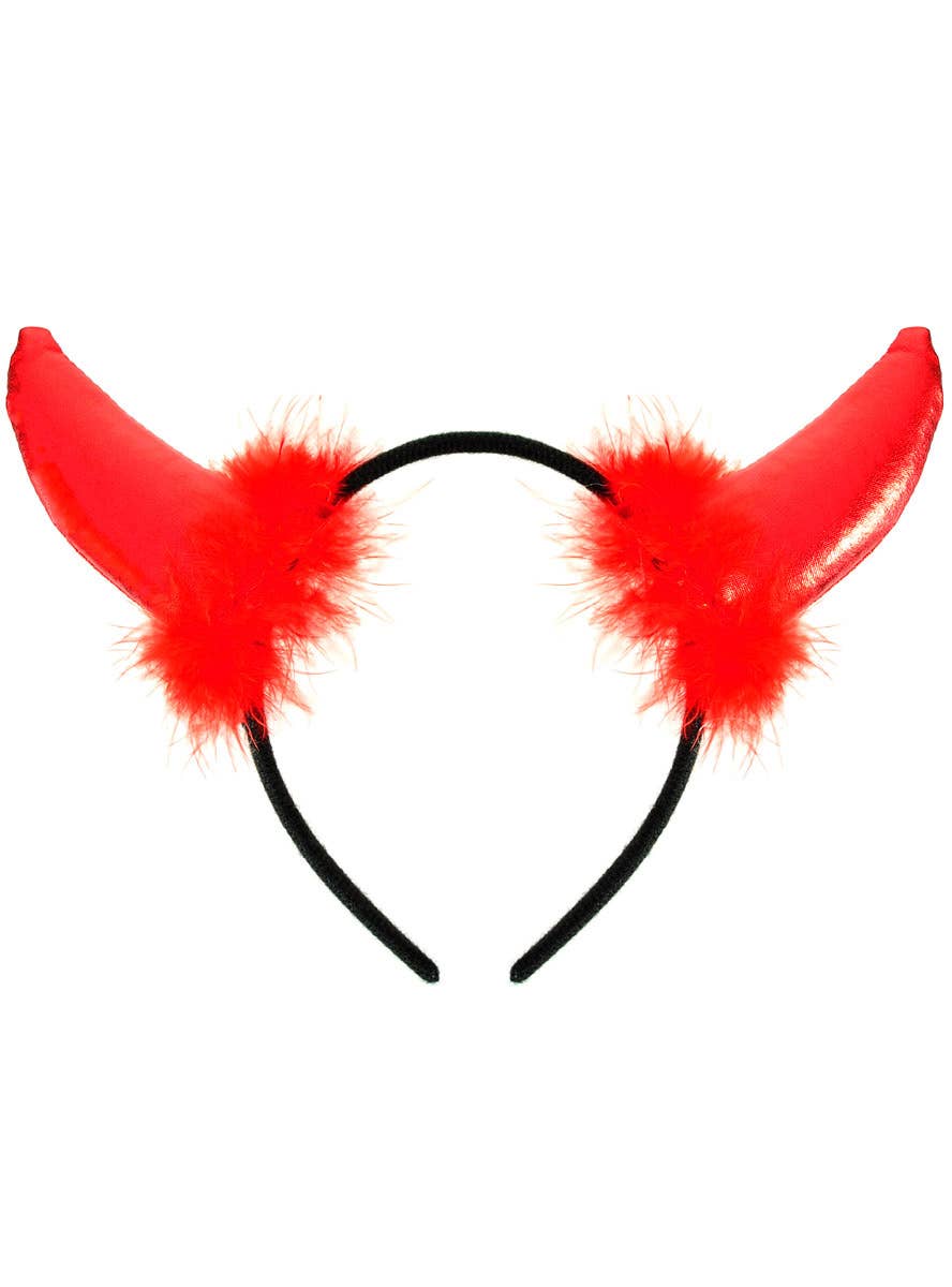 Image of Fluffy Red Metallic Devil Horns Halloween Headband