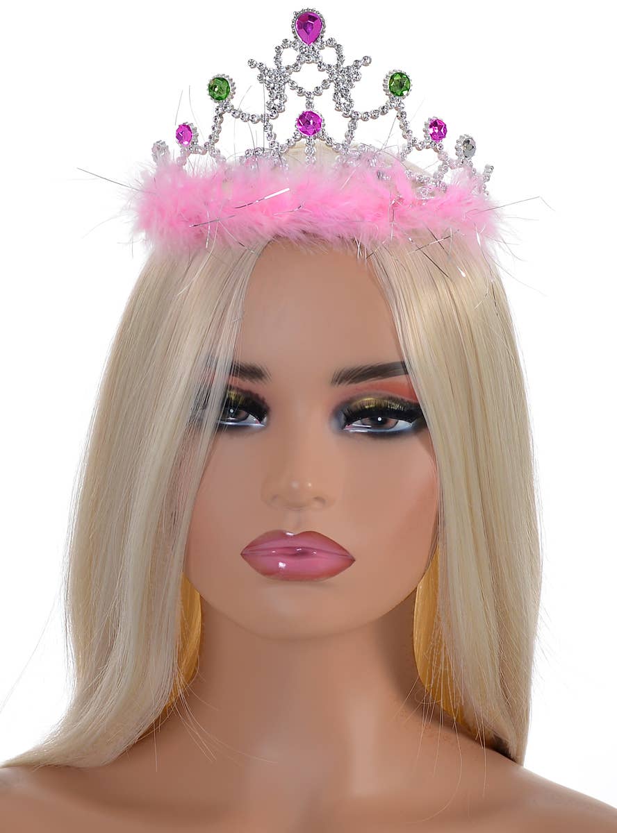 Image of Fluffy Light Pink Feather Princess Costume Tiara - Alternate Image