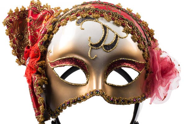 Venetian Half Face Masquerade Mask with Red and Gold Trim Details - View 3