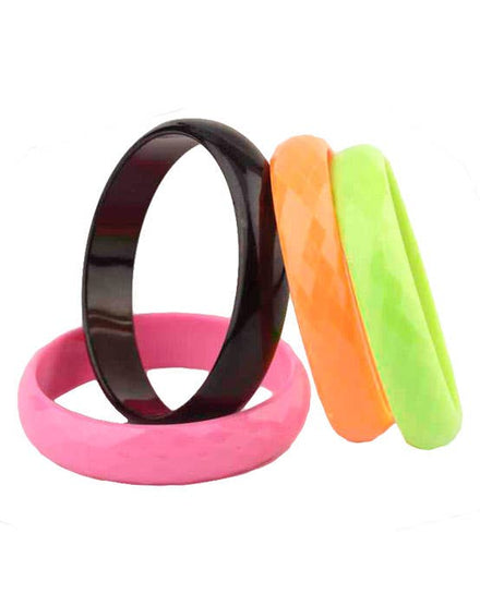 Women's Coloured 1980's Thick Plastic Bangle Bracelet Costume Accessory Pack - Main Image