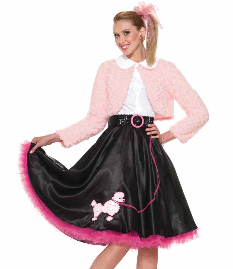 Womens Pink and Black Cute Poodle Skirt 50 Dress Up Costume - Alt Image