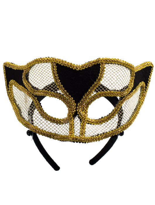 Netted Gold Masquerade Mask on a Headband | Gold Masquerade Masks