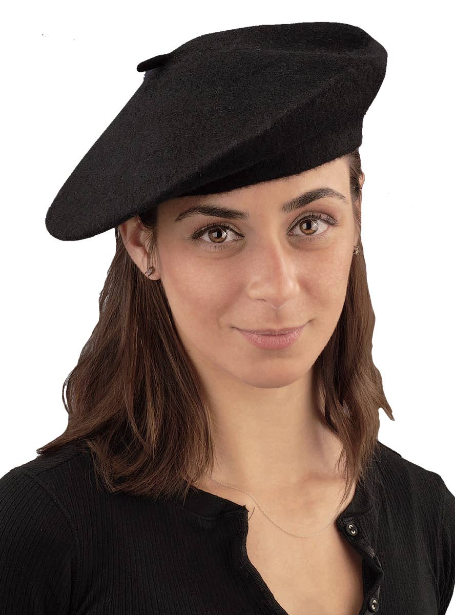 Thick Black Felt French Beret Costume Hat Main Image