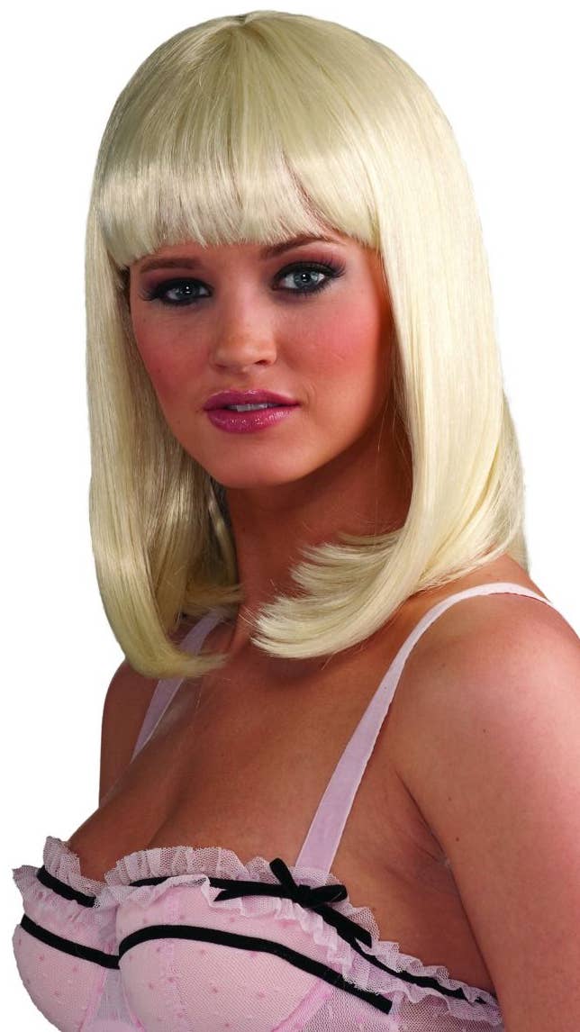 Women's White Blonde Sexy Sue Bob Wig with Front Fringe