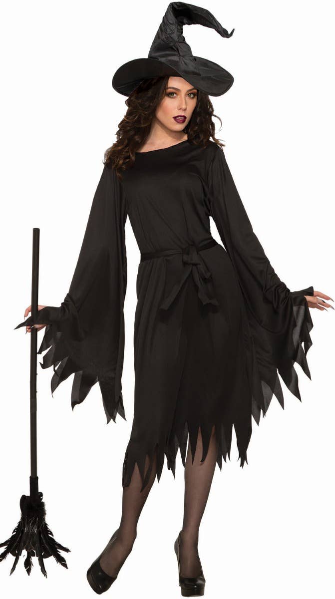 Women's Basic Black Witch Halloween Fancy Dress Costume Main Image