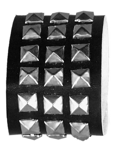 Silver Studded Black Wrist Cuff 80s Costume Accessory - Main Image