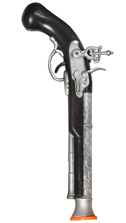 Black Plastic Pirate Pistol Costume Weapon with Silver Details