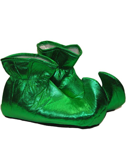 Pointed Metallic Green Christmas Elf Costume Shoe Covers - Main View