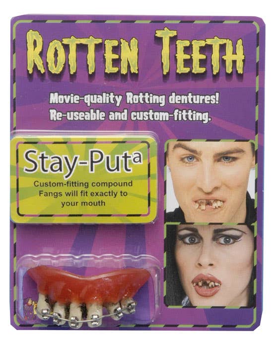 Fake Rotten Hillbilly Costume Teeth with Silver Braces - Main View