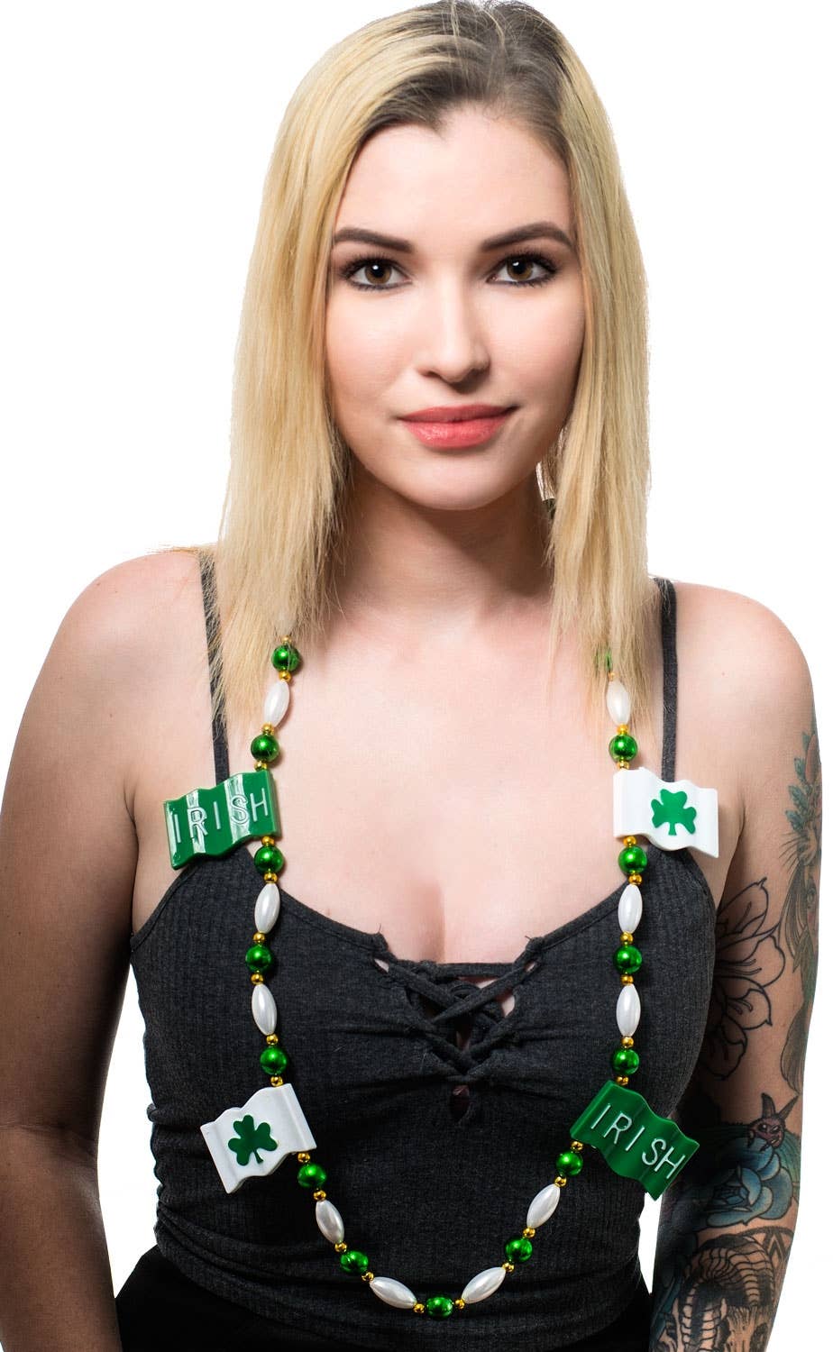 Green And White Irish Shamrock Women's St Patrick's Day Beaded Necklace