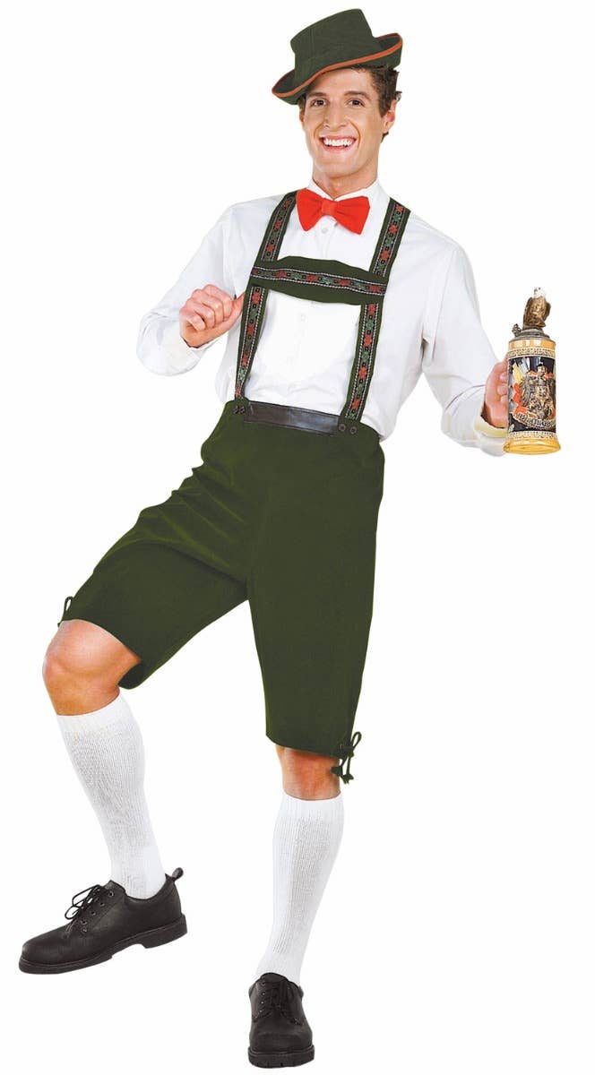 Men's Green Oktoberfest Lederhosen Fancy Dress Costume Main Image