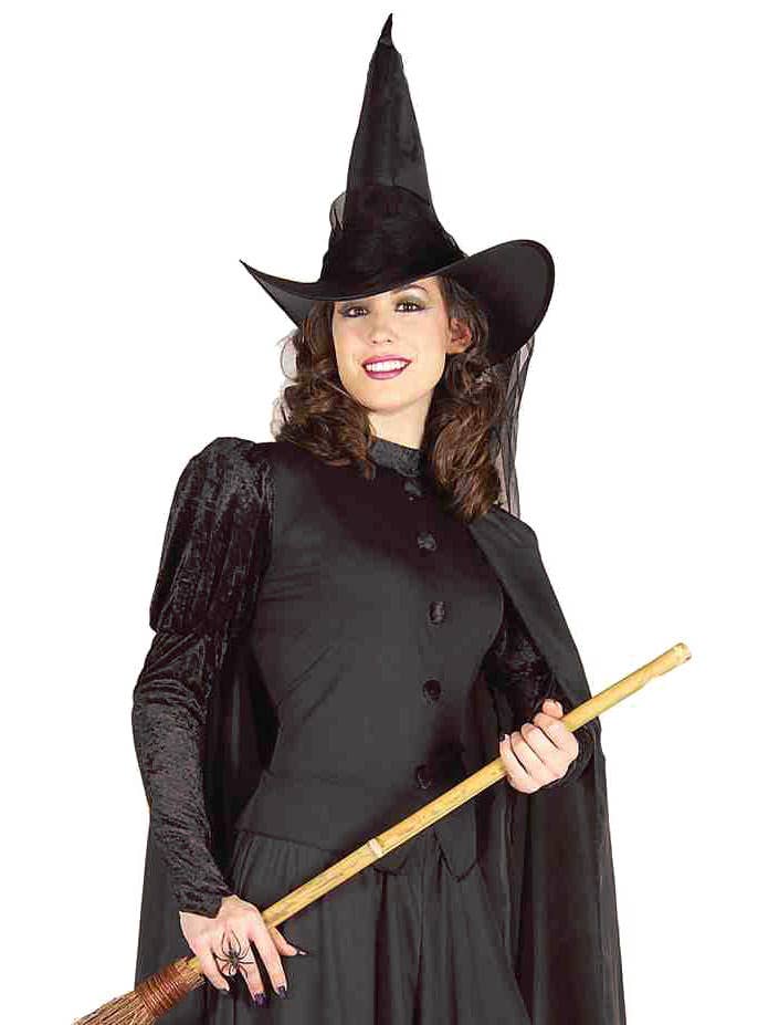 Classic Women's Black Witch Halloween Dress Up Costume Close Up Image