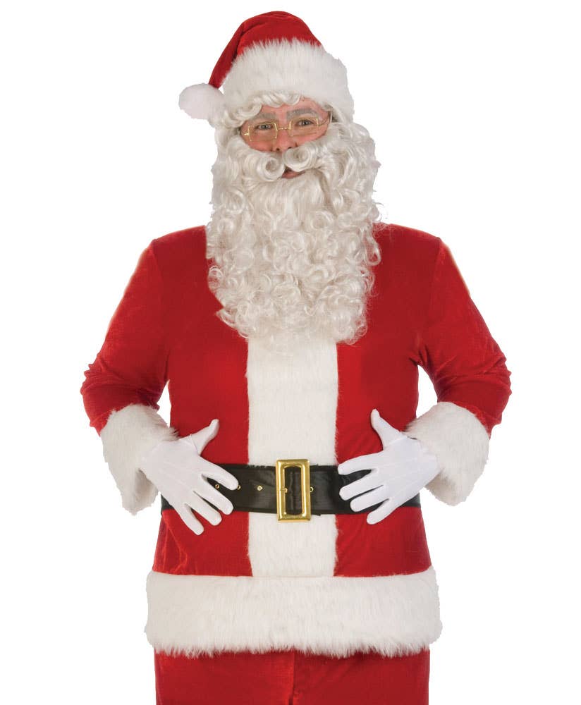 Red and White Velvet Santa Suit Christmas Costume - Close Up Image