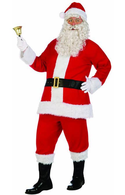 Men's Plush Deluxe Plush Red And White Father Christmas Santa Suit Fancy Dress Costume