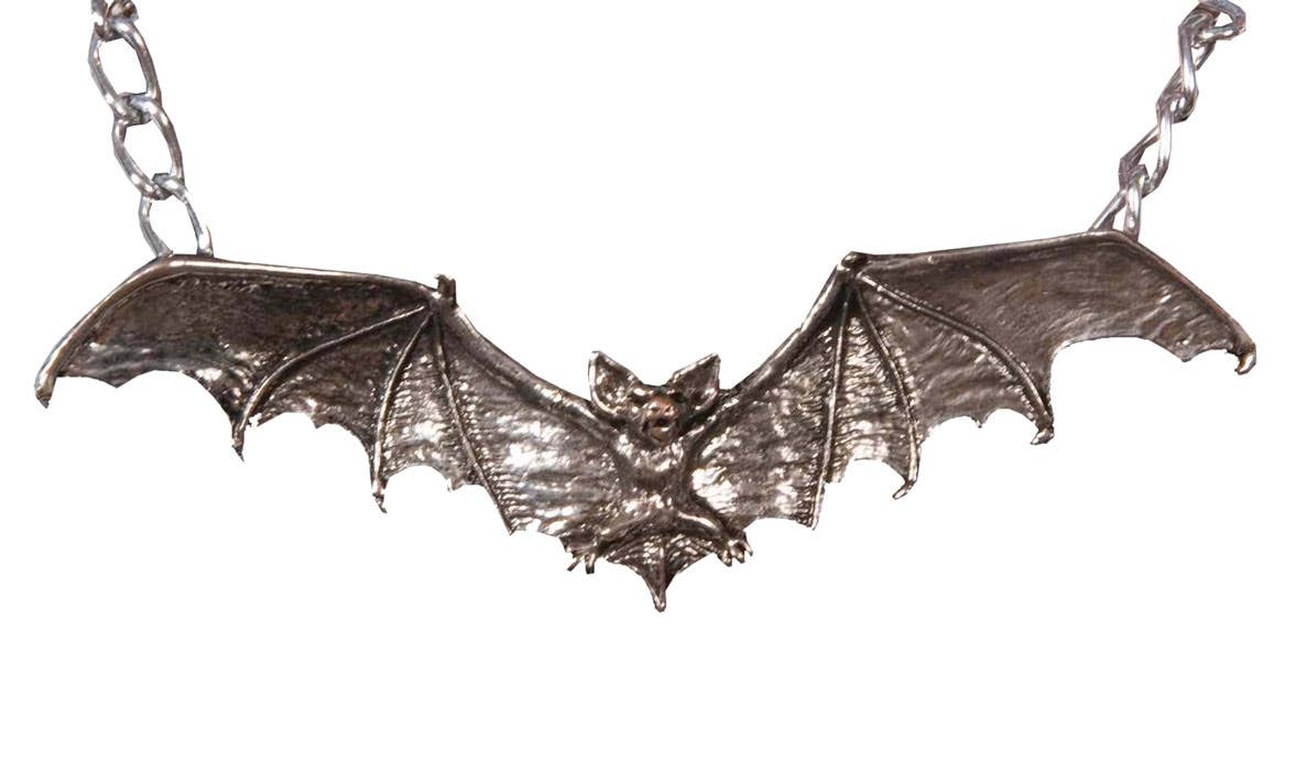 Long Silver Metal Bat Halloween Costume Necklace - Alternative View