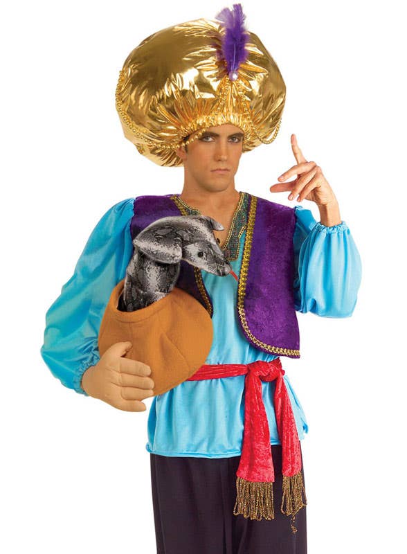 Men's Arabian Snake Charmer Costume with Serpent Puppet - Close Image