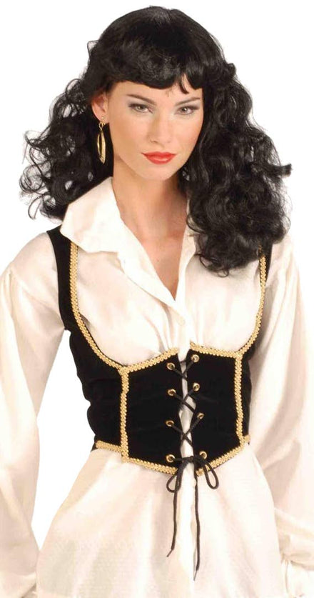 Pirate Women's Black Velvet Under Bust Costume Vest with Gold Trim