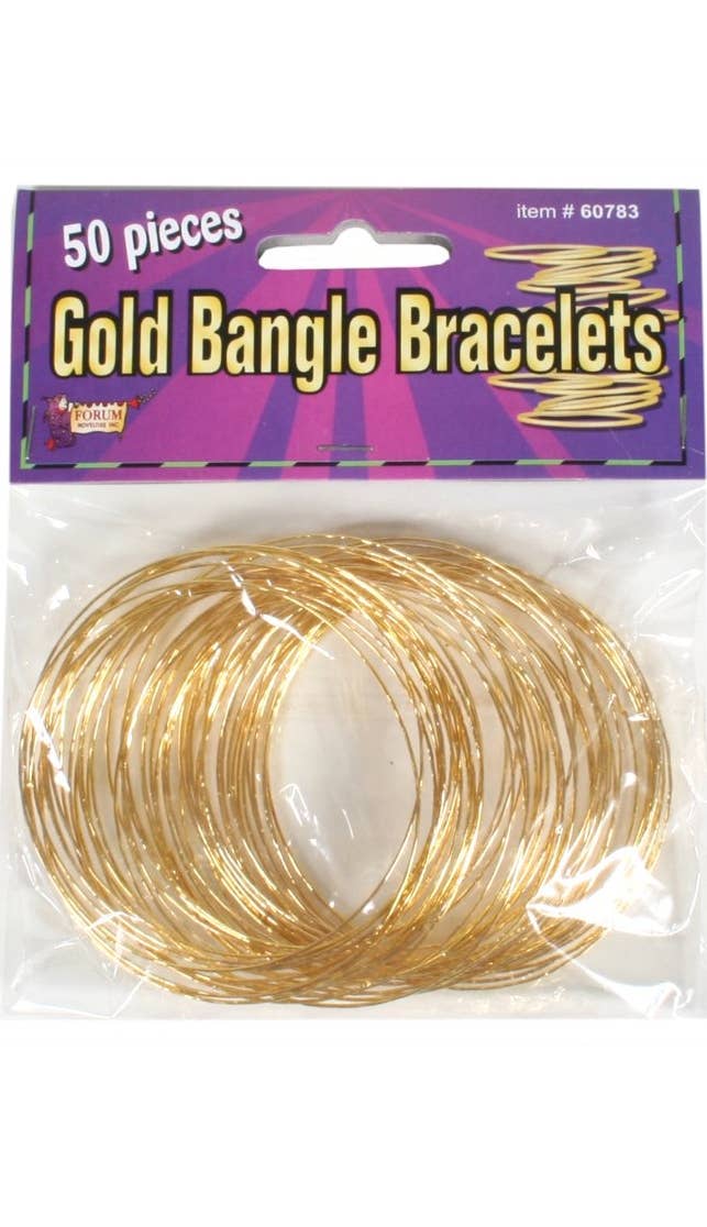 Pack of 50 Gold Bangle Bracelets 70s Disco Womens Costume Accessory - Main Image