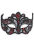 Red and White Masquerade Mask With Black Trim Edges and Lace Overlay - Main Image