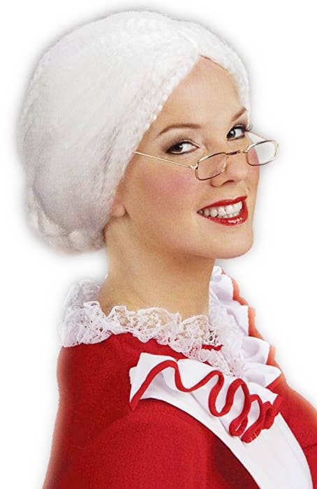 Women's White Mrs Santa Claus Costume Wig