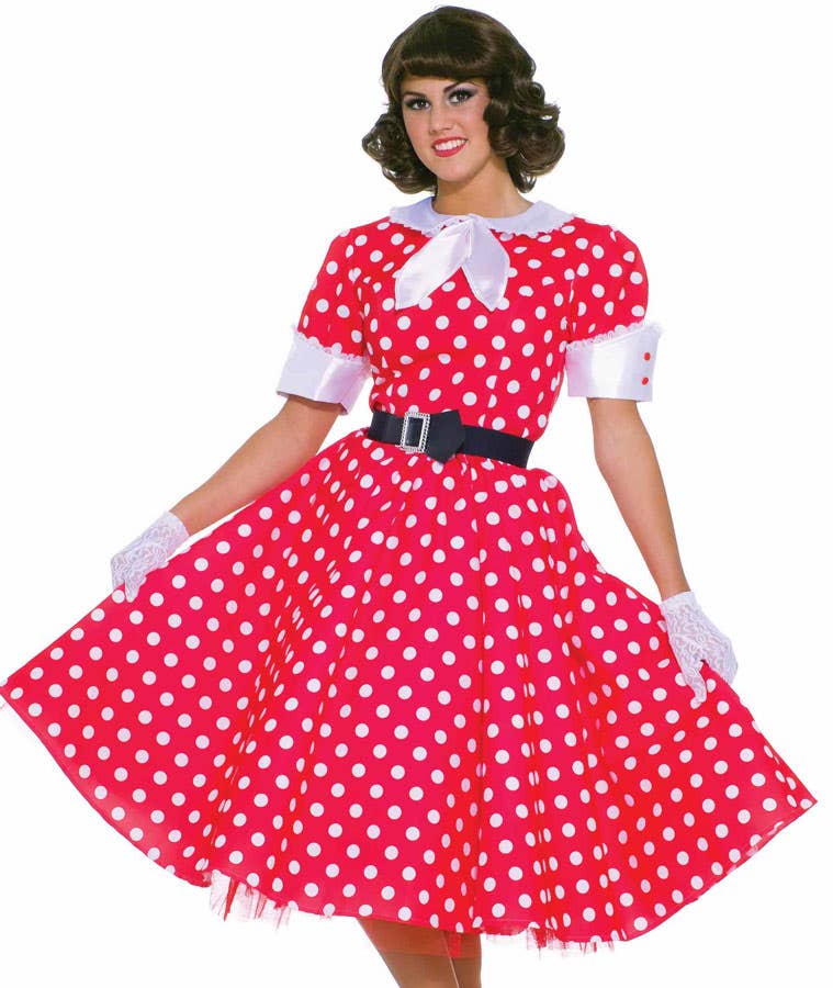  Women's Red Polka Knee Length 1950s Costumes Dress - Front Image