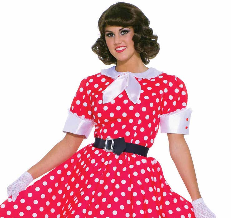  Women's Red Polka Knee Length 1950s Costumes Dress - Close Image