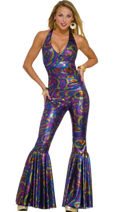 Women's 70's Disco Jumpsuit Costume Main Image