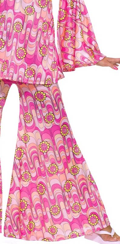 Flower Power Women's 1960's Hippie Fancy Dress Costume Close up Pants Image