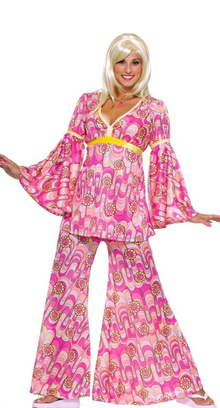 Flower Power Women's 1960's Hippie Fancy Dress Costume Front Image