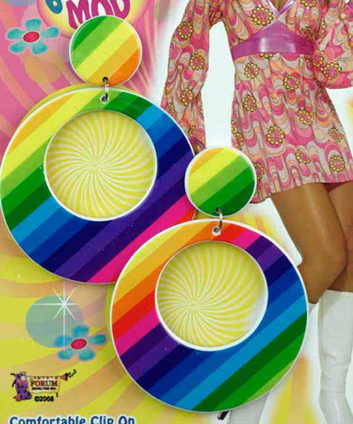 Rainbow  Earrings 70s Fashion for Women - Close Image