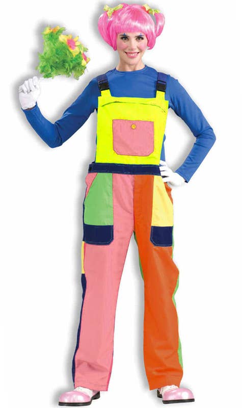 Womens Deluxe Clown Colourful Costume Overalls -  Main Image