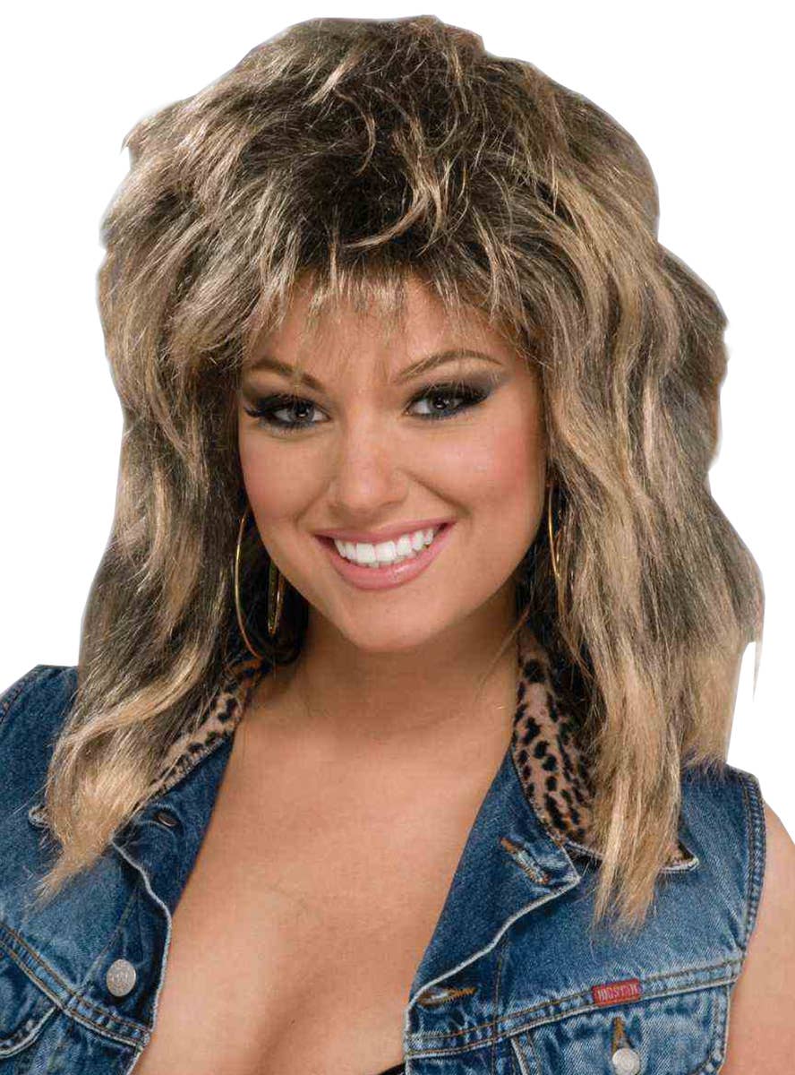 Brown and Blonde 80's Mullet Wig for Women