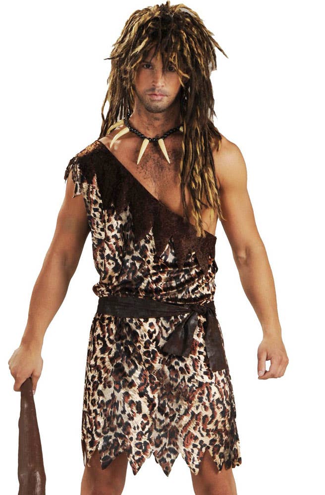 Cave Stud Men's Prehistoric Stone Age Caveman Fancy Dress Costume Close Up Image