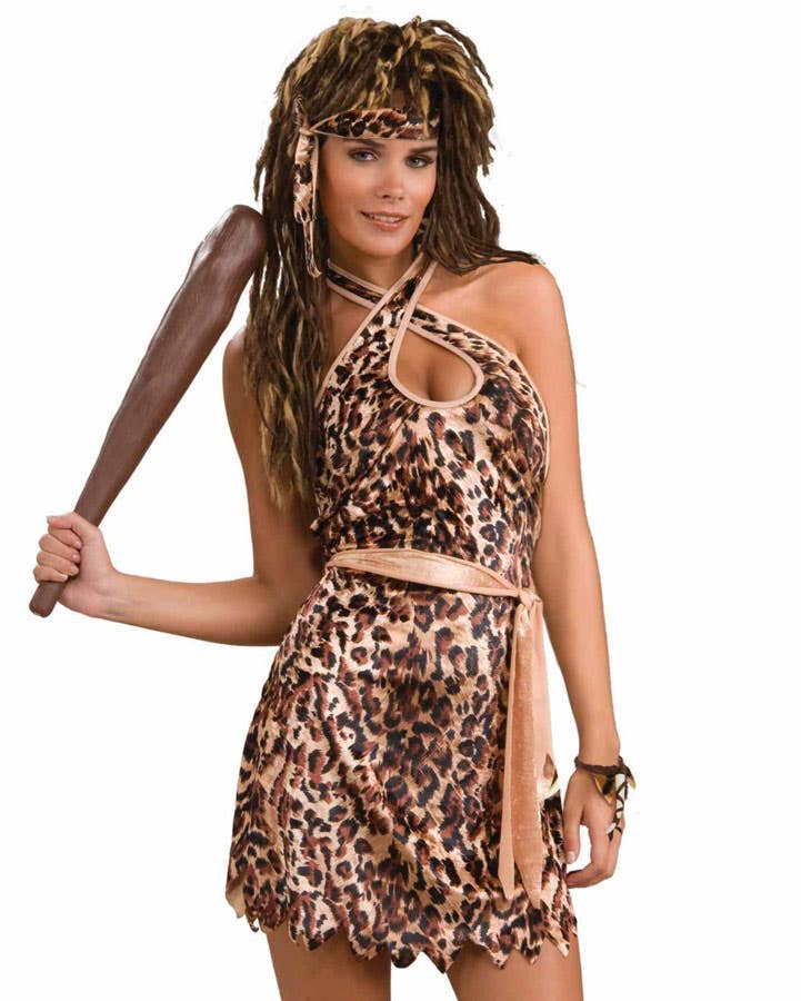 Womens Leopard Print Cavegirl Prehistoric Costume - Close Image