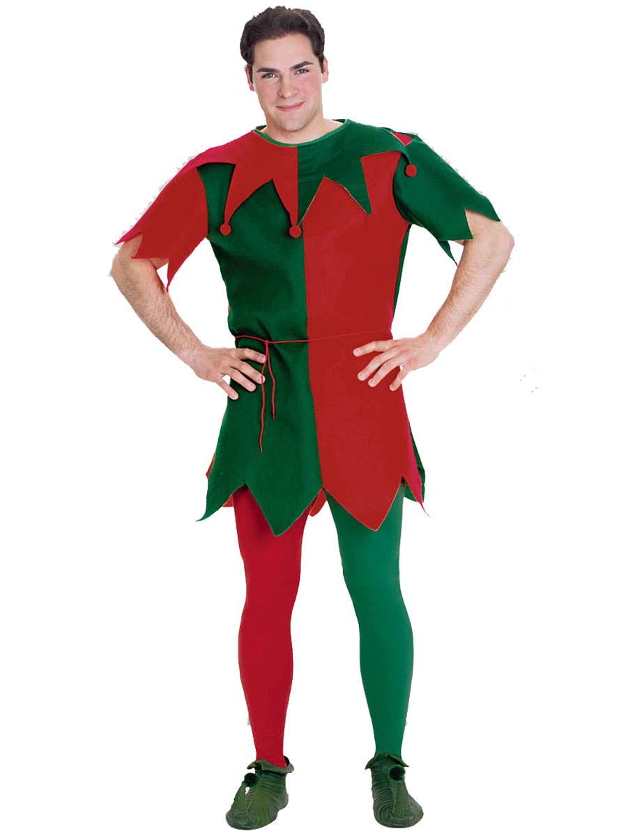 Adult's Red and Green Christmas Elf Tights- Full Image