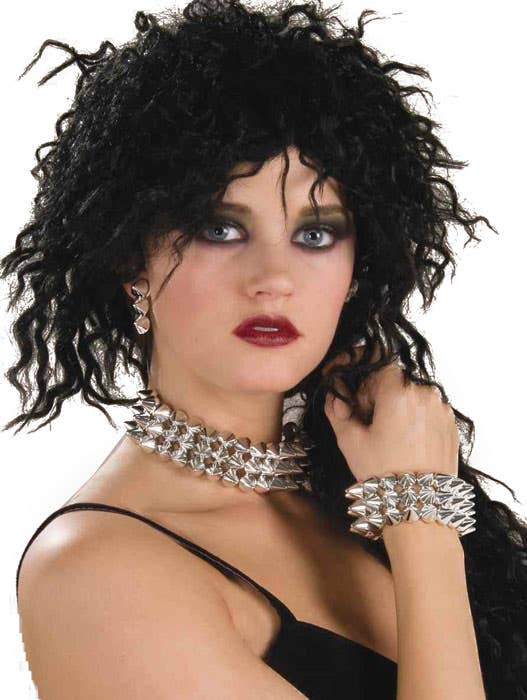 80s Fashion Adult's Silver Spiked 1980's Punk Costume Jewellery - Main Image