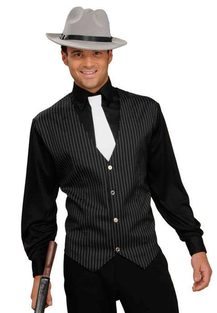 Black 1920's Gangster Men's Costume Shirt Main Image