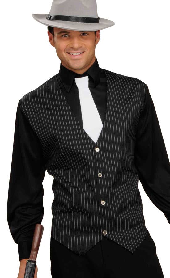 Black 1920's Gangster Men's Costume Shirt Close Image