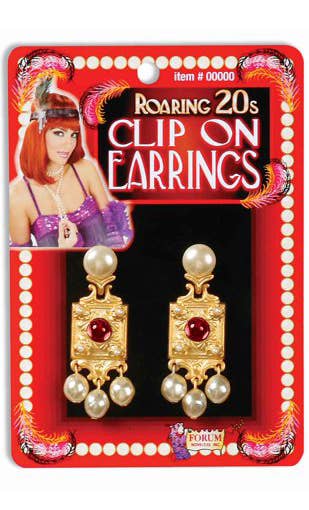 1920's Clip On Gold and Pearl Costume Earrings Main Image