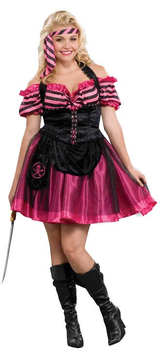 Pink Pirate Plus Size Womens Sexy Fancy Dress Costume Front View