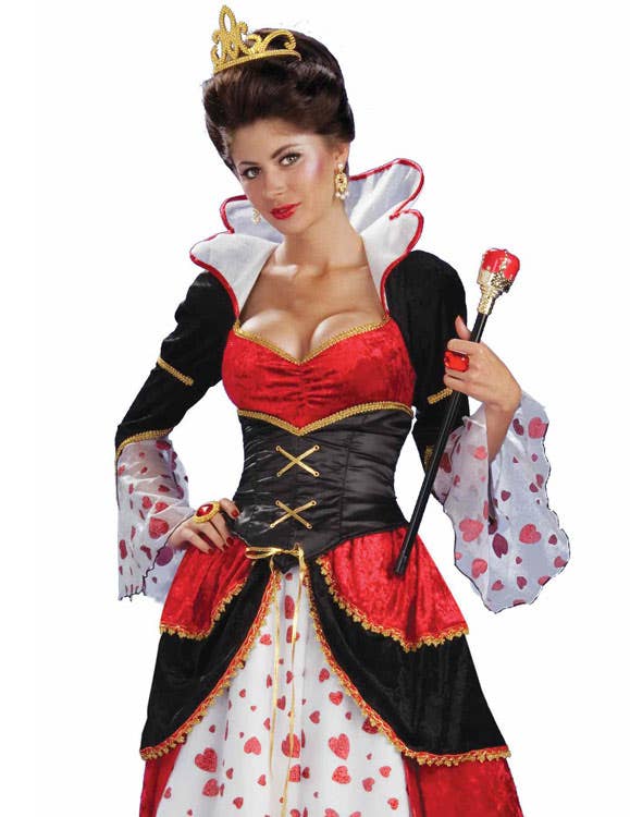 Queen Of Hearts Women's Storybook Fancy Dress Costume Front Close up View