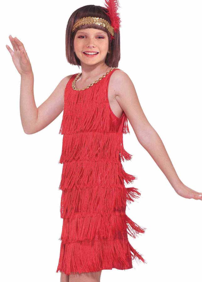 Girls 1920s Red Flapper Dress Great Gatsby Costume - Close View 