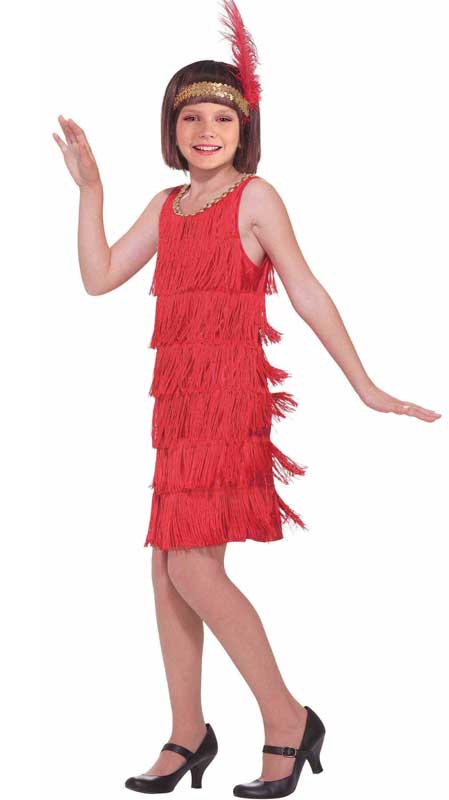 Girls 1920s Red Flapper Dress Great Gatsby Costume - Front View