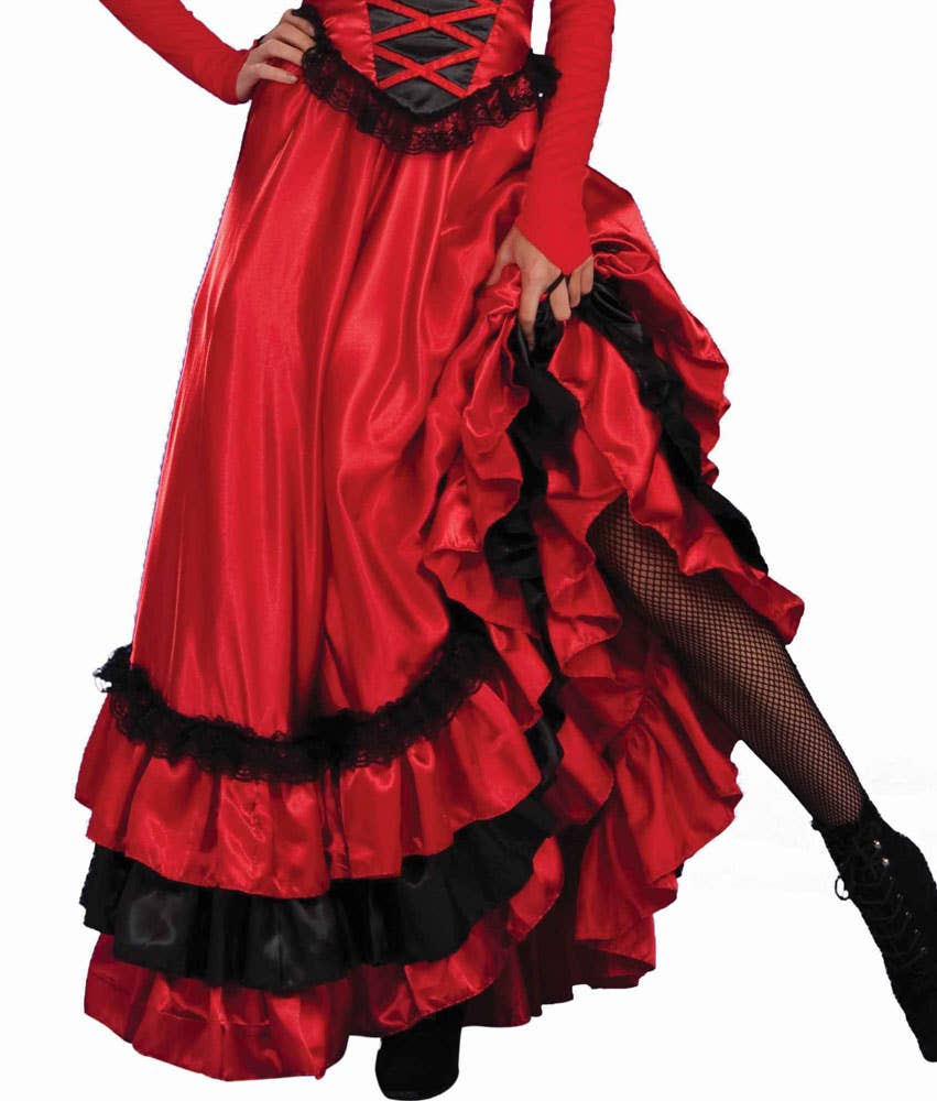 Womens Red and Black Sexy Saloon Girl Western Costume - Dress Image