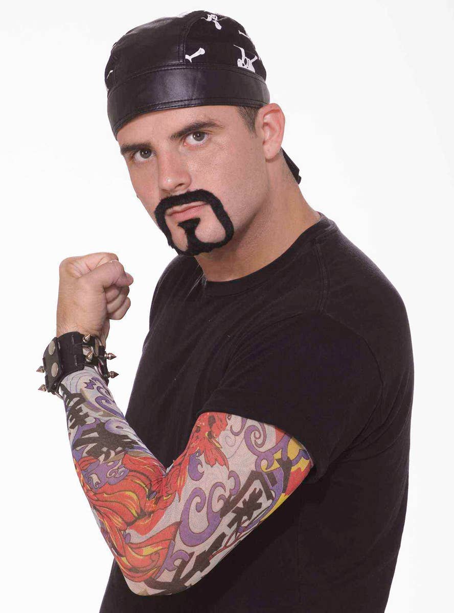 Biker Costume Accessory Set with Tattoo Sleeve, Hat and Goatee