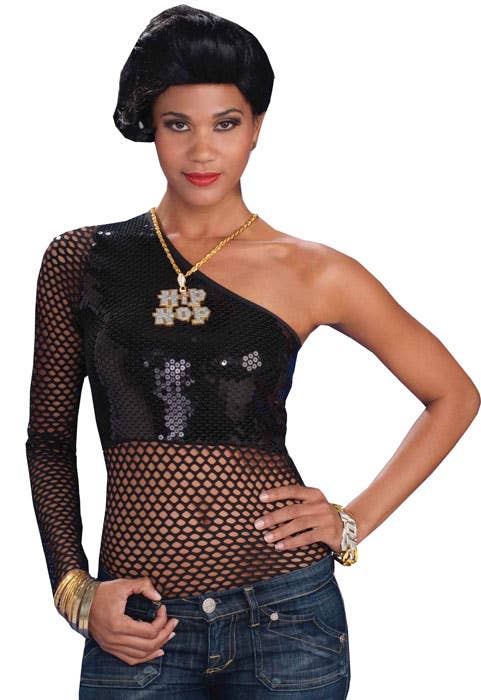 Stretch Black Sequin Mesh Hip Hop Costume Top 