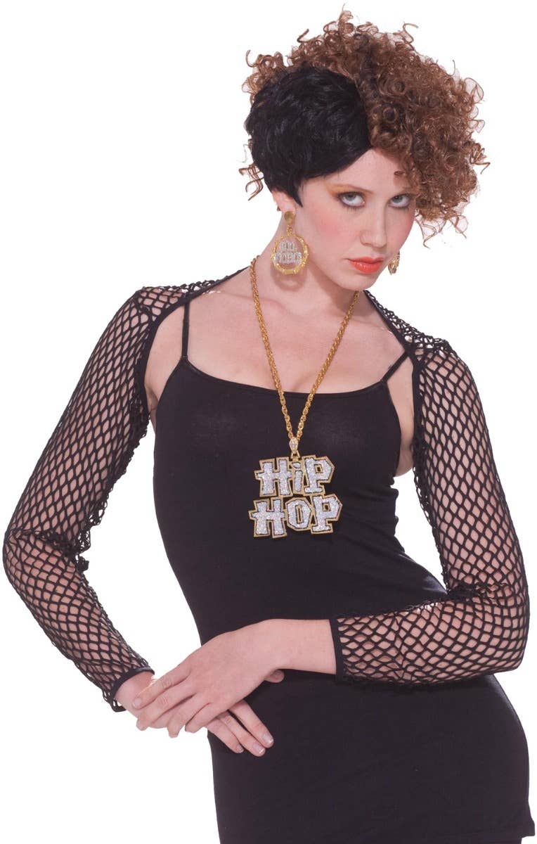 80s Fashion Womens Fishnet  Black Shrug Costume Accessory - Main Image