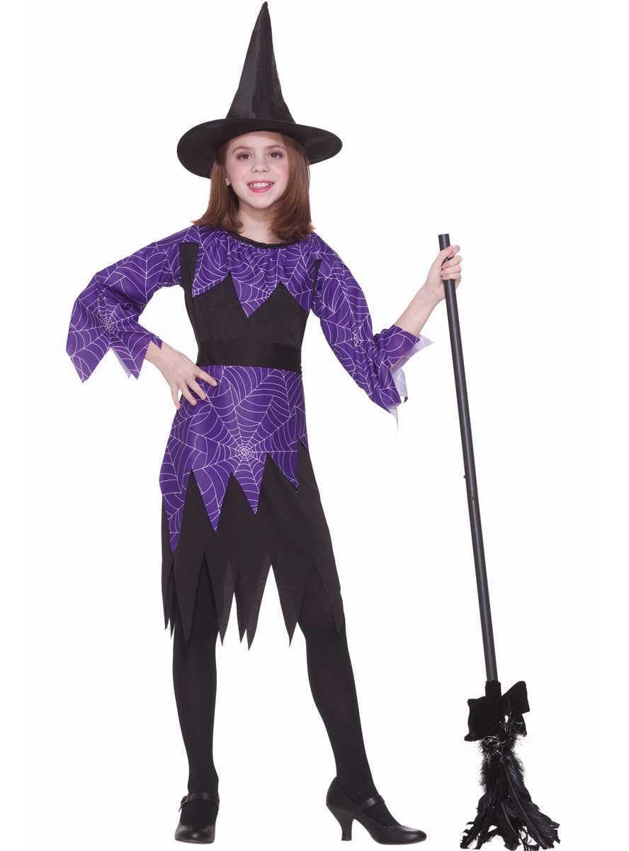 Spooky Purple Spider Witch Girls Halloween Costume - Main Image