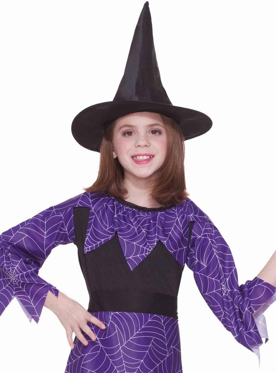 Spooky Purple Spider Witch Girls Halloween Costume - Close Up