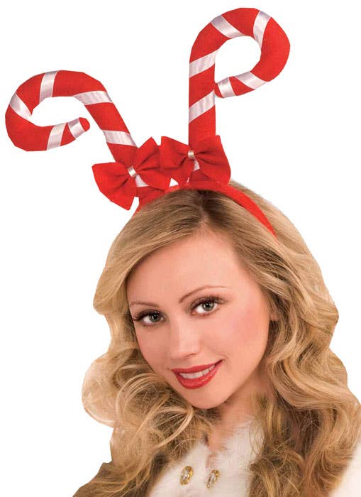 Red and White Striped Christmas Candy Cane Costume Headband - Main Image